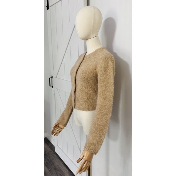 Moussy Womens One Size Long Sleeve Button Up Cardigan Sweater Beige Fuzzy - Picture 2 of 8